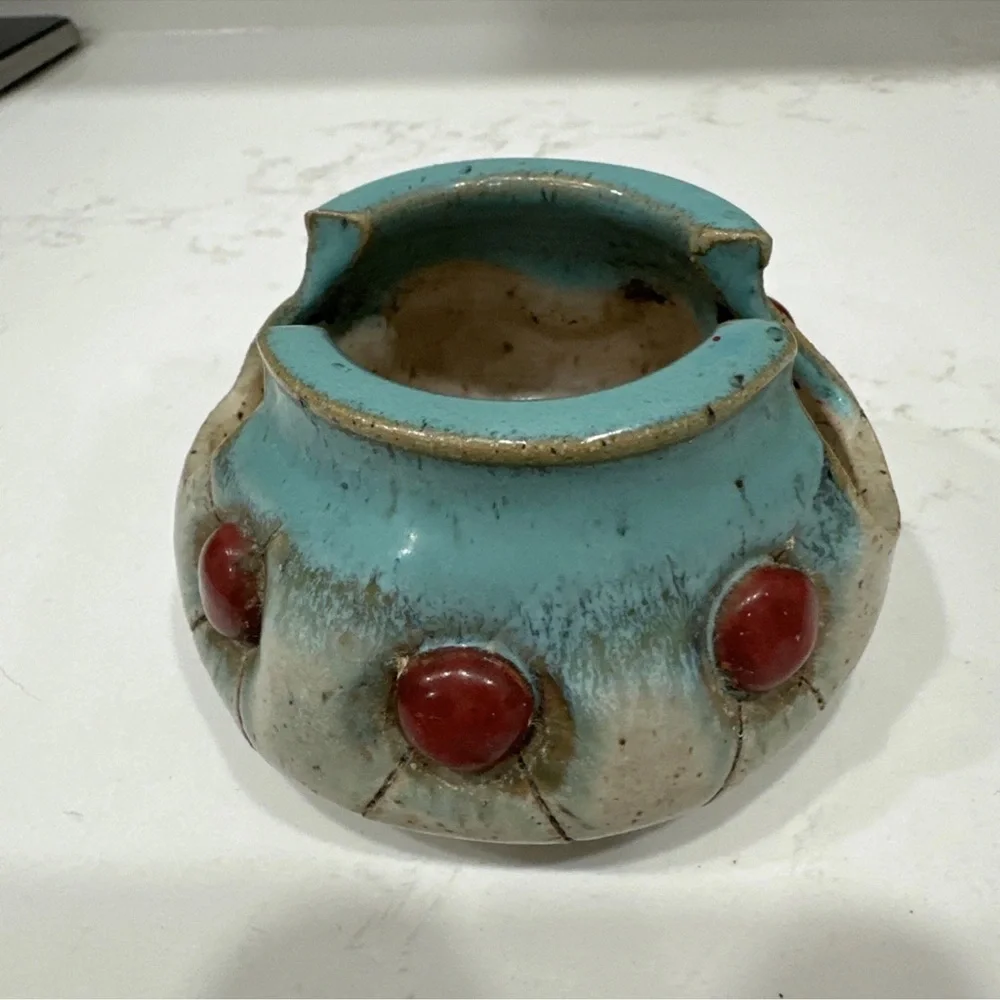 Pottery Spoon Rest Turquoise And Red- Spoon Not Included